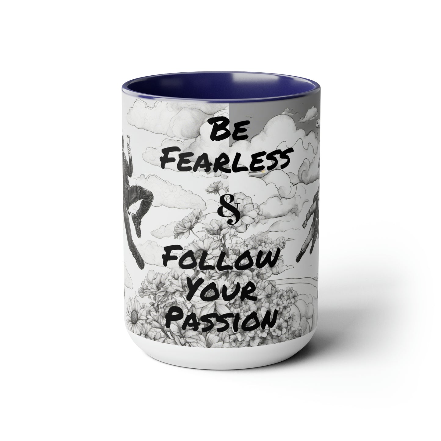 "Be Fearless & Follow Your Passion" - (Skydiving) Black & White Coffee Mugs, 15oz