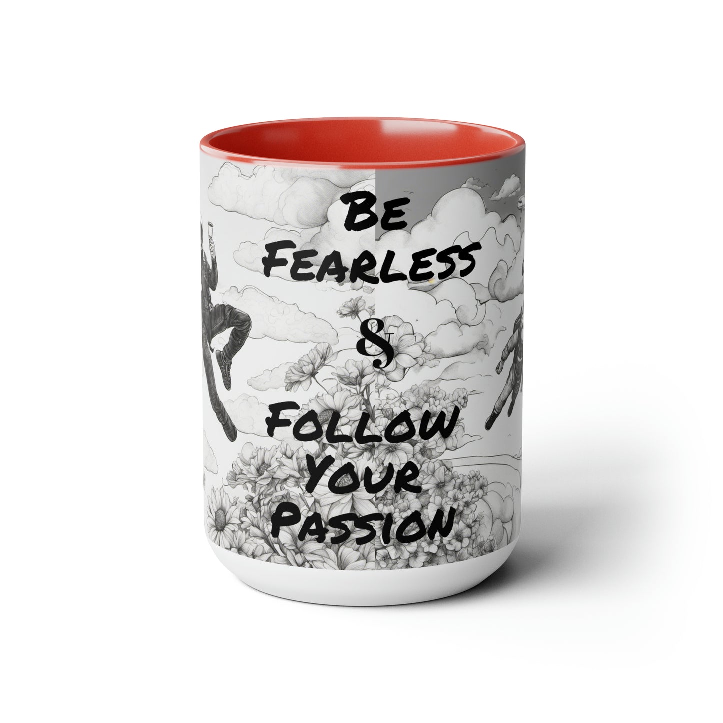 "Be Fearless & Follow Your Passion" - (Skydiving) Black & White Coffee Mugs, 15oz