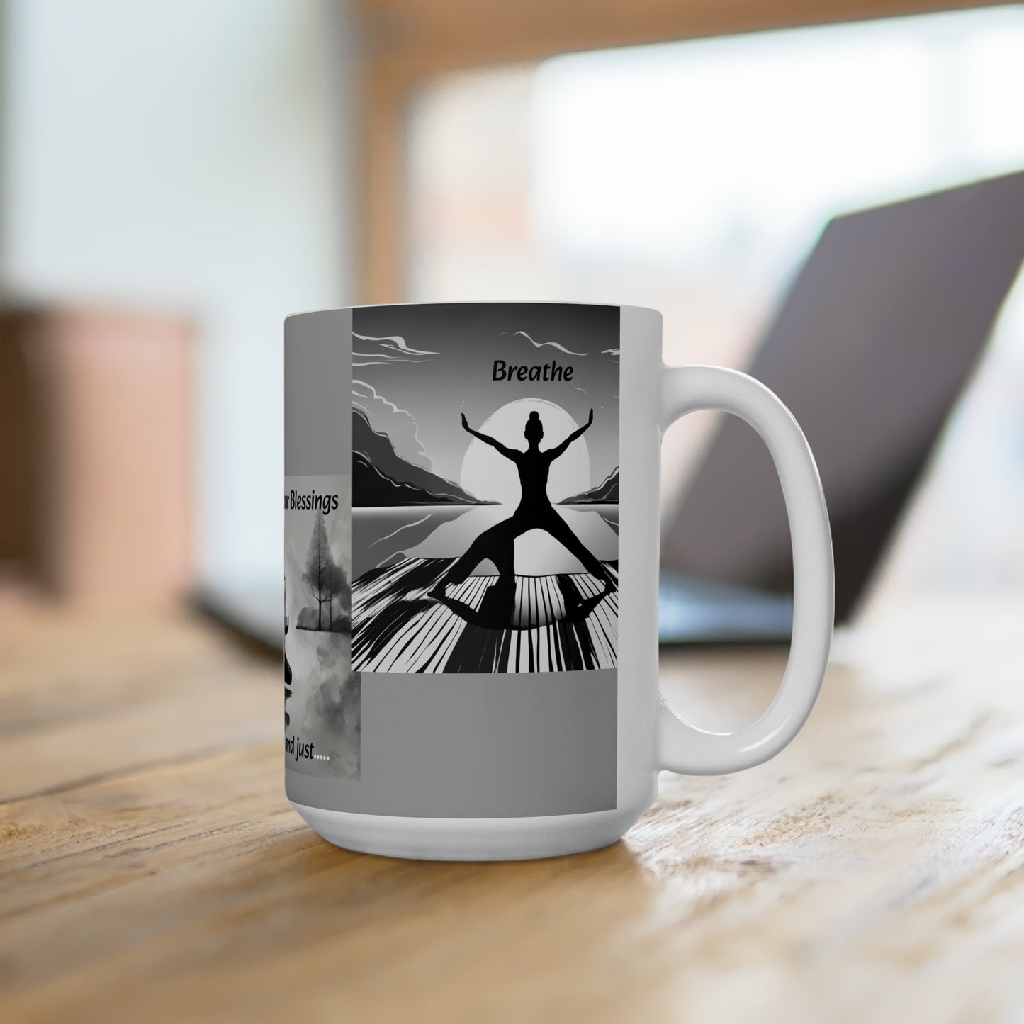 "Count Your Blessings" -  White/Black/Gray Ceramic Mug 15oz