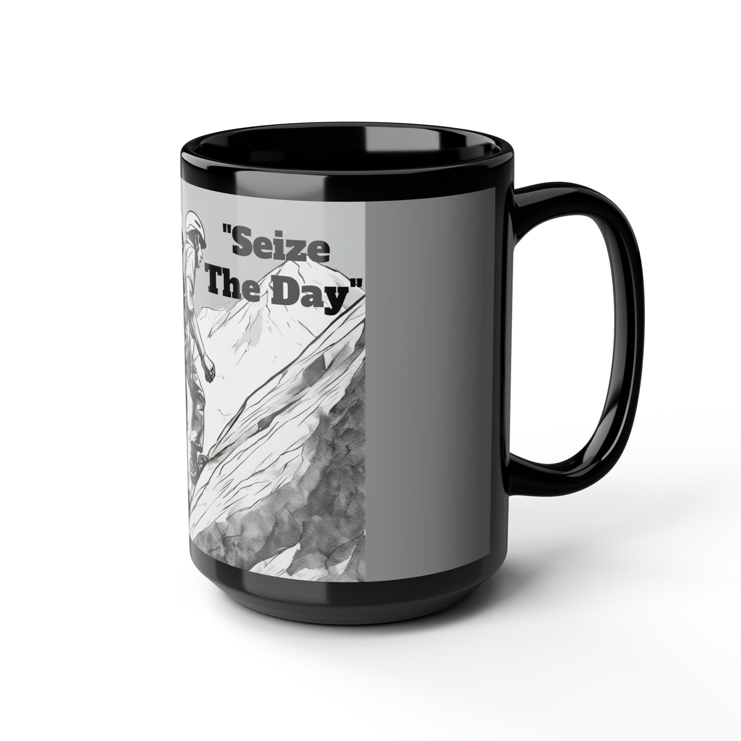 "Seize The Day" - Inspirational Black Mug, 15oz